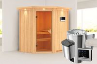 Karibu | Tonja Sauna | Bronzeglas Deur | Biokachel 3,6 kW Externe Bediening - thumbnail