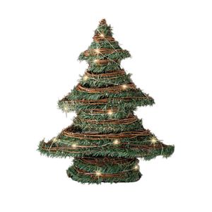 Kerstdecoratie rotan decoratie kerstboom groen met verlichting H40 cm    -