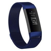 By Qubix - Compatible met Fitbit Charge 3 - Fitbit Charge 4 milanese bandje - Maat: Small - Donkerblauw - Compatible fitbit bandje