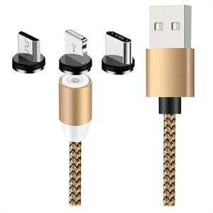 3-in-1 LED Magnetisch Kabel - Lightning, USB-C, MicroUSB - 1m - Goud