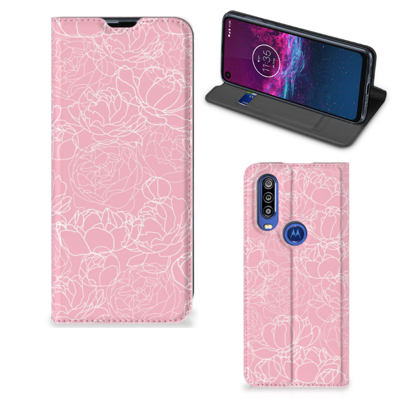 Motorola One Action Smart Cover White Flowers