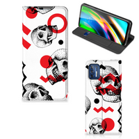 Mobiel BookCase Motorola Moto G9 Plus Skull Red