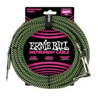Ernie Ball 6077 kabel voor muziekinstrumenten geassembleerde kabel gevlochten zwart/groen 3,05 m, 10ft, Recht/Gehoekt