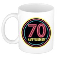 Verjaardag mok / beker - happy birthday 70 jaar - neon - 300 ml - verjaardagscadeau - thumbnail