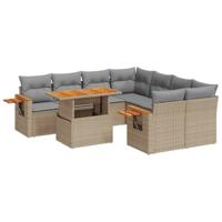 vidaXL 9-delige Loungeset met kussens poly rattan beige, tuinset, tuinmeubel, terrasset, tuinbank, terrasmeubel, loungebank, loungeset tuin