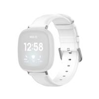 By Qubix - Compatible met Fitbit Versa 3/4 & Sense 1/2 leren bandje - Wit - Compatible fitbit bandje