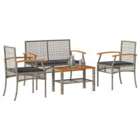 4-delige Loungeset met kussens poly rattan grijs