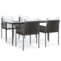 vidaXL 5-delige Tuinset met kussens poly rattan en staal, tuin set, tuinmeubel set, tuin tafel, tuinmeubelset, tuintafel, tuinstoel, tuin stoel