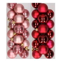 32x stuks kunststof kerstballen mix van oudroze en donkerrood 4 cm   -