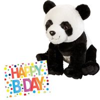 Pluche knuffel panda beer 30 cm met A5-size Happy Birthday wenskaart - thumbnail