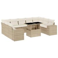 vidaXL 10-delige Loungeset met kussens poly rattan beige