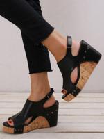 Plain Vacation Synthetic Leather Summer Slide Sandals - thumbnail