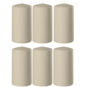 6x Beige cilinderkaarsen/stompkaarsen 6 x 12 cm 45 branduren