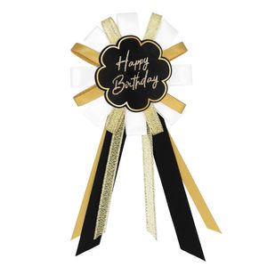 Rozet &apos;Happy Birthday&apos; Goud/Zwart/Wit