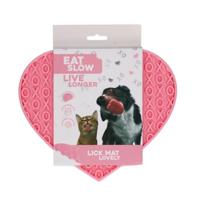 Eat Slow Live Longer Likmat in hartvorm, 19 x 23 cm, anti-snuffelmat, slow feeder, snuffelmat, 100% siliconen, vaatwasmachinebestendig, voor hond of kat, roze