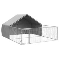 vidaXL Hondenkennel met ren 5x3x1,9 m gegalvaniseerd staal, hondenkooi voor buiten, grote hondenkooi, overdekte hondenkennel