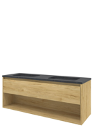 Proline Hardsteen Elegant wastafelonderkast met open schap en blue stone wastafel zonder kraangaten 140 x 46 x 54,5 cm, ideal oak