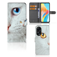 OPPO A98 5G Telefoonhoesje met Pasjes Witte Kat - thumbnail