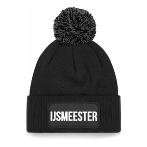 IJsmeester muts met pompon - unisex - one size - zwart One size  -