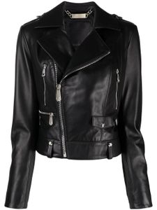 Philipp Plein veste de moto en cuir - Noir