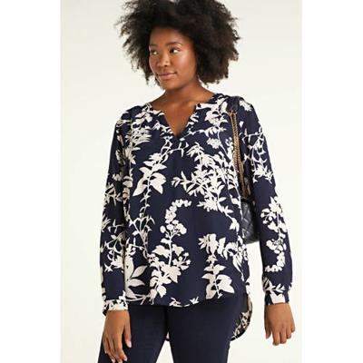 Zizzi gebloemde top Java donkerblauw/ecru