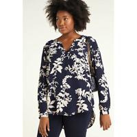 Zizzi gebloemde top Java donkerblauw/ecru