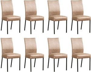 Set van 8 Taupe leren moderne eetkamerstoelen Real - poot vierkant zwart - Vintage Leer Taupe (taupe leer)