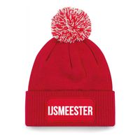 IJsmeester muts met pompon - unisex - one size - rood - thumbnail