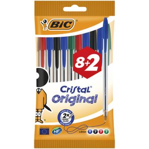 Balpen Bic Cristal assorti medium zakje ÃƒÆ’ 8+2 gratis