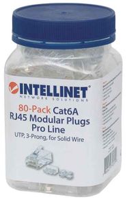 Intellinet Kabel Intellinet verpakking van 80 stuks Cat6A modulaire RJ45-stekkers Pro Line UTP 3-voudige klem voor massieve draad 80 stekkers in pot 50 μ