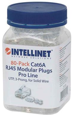 Intellinet Kabel Intellinet verpakking van 80 stuks Cat6A modulaire RJ45-stekkers Pro Line UTP 3-voudige klem voor massieve draad 80 stekkers in pot 50 μ