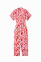 Gebloemde worker jumpsuit - RED - XS - thumbnail