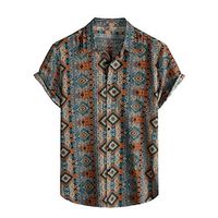 Voor heren Overhemd Hawaiiaans overhemd Tribal Grafische prints Wijnoogst Strijkijzer Marineblauw Hemelsblauw Oranje Regenboog Koffie Straat Casual Korte Mouw Afdrukken Button-omlaag Kleding Tropisch Lightinthebox - thumbnail