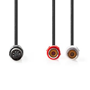 Nedis DIN-Audiokabel | DIN 5-Pins Male | 2x RCA Female | Vernikkeld | 0.20 m | Rond | PVC | Zwart | Label - CAGL20250BK02