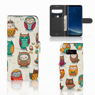 Samsung Galaxy S8 Telefoonhoesje met Pasjes Vrolijke Uilen Samsung Galaxy S8 Telefoonhoesje met Pasjes Vrolijke Uilen