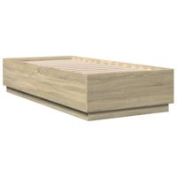vidaXL Bedframe bewerkt hout sonoma eikenkleurig 100x200 cm, bed, bed ombouw, boxspring, bedbodem, slaapkamermeubel, 2 persoonsbed, tweepersoonsbed