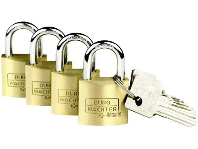 Burg Wächter 4er Set Set Quadro 222 40 SB Hangslot Gelijksluitend Messing Sleutelslot