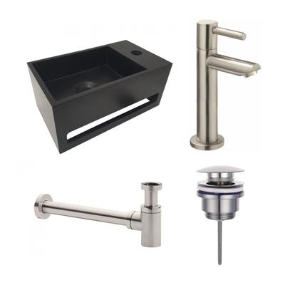Fonteinset S.S. Solid Surface Mat Zwart Rechts 35.6x20.3x15.9cm Toiletkraan Hendel Clickwaste Sifon Geborsteld RVS Fonteinset S.S. Solid Surface Mat Zwart Rechts 35.6x20.3x15.9cm Toiletkraan Hendel Clickwaste Sifon Geborsteld RVS