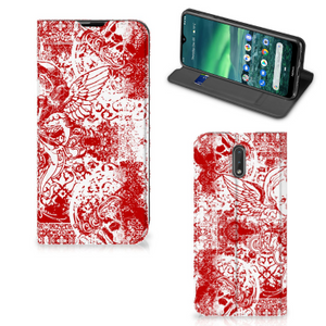 Mobiel BookCase Nokia 2.3 Angel Skull Rood