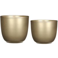 Plantenpot/bloempotten set - 2x stuks - keramiek - goud - D12 en D17 cm