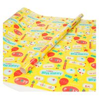 Inpakpapier/cadeaupapier geel Happy Birthday 200 x 70 cm   - - thumbnail