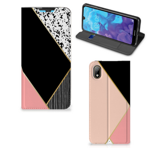 Huawei Y5 (2019) Stand Case Zwart Roze Vormen