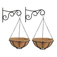 Set van 2x stuks Hanging baskets 30 cm met metalen muurhaken - complete hangmand set