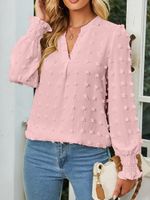 V Neck Casual Plain Loose Shirt - thumbnail