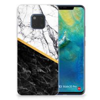 Huawei Mate 20 Pro TPU Siliconen Hoesje Marmer Wit Zwart - Origineel Cadeau Man