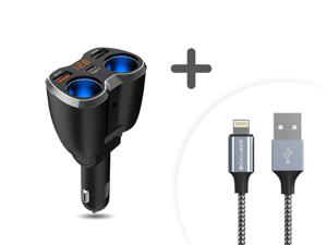 Autolader - Sigarettenaansteker Splitter - 2x USB - 1x USB-C - 12/24 V - Snellader - Met Lightning kabel (PS23)