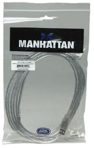 Manhattan USB-kabel USB 2.0 USB-A stekker, USB-B stekker 3.00 m Zilver 340458