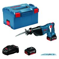 Bosch Professional 060164J00B Gsa 18 V-Li Reciprozaag, 2 X 5,0 Ah Accu, Snellader, Zaagblad, L-Boxx (18V, Cilinderlengte: 28 Mm, Hefgetal: 2.400-2.700 Min-1), Zwart, Blauw