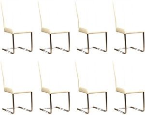 Set van 8 Gebroken witte leren industriële eetkamerstoelen Dare - poot vierkant rvs - Hermes Leer Bianco (gebroken wit leer)