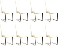 Set van 8 Gebroken witte leren industriële eetkamerstoelen Dare - poot vierkant rvs - Hermes Leer Bianco (gebroken wit leer) - thumbnail